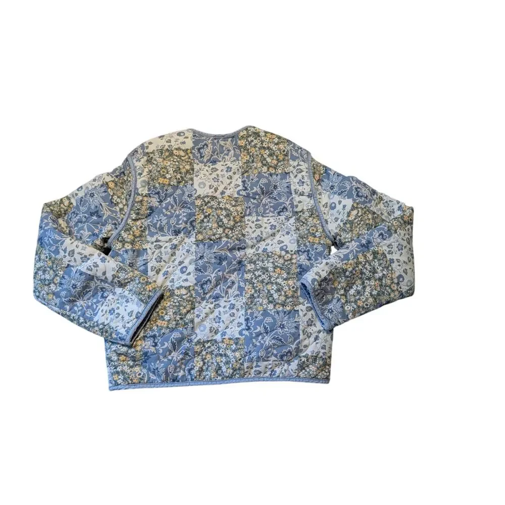 Abercrombie Kids Girls Blue Floral Patchwork Quilted Liner Jacket Coat Sz 13/14